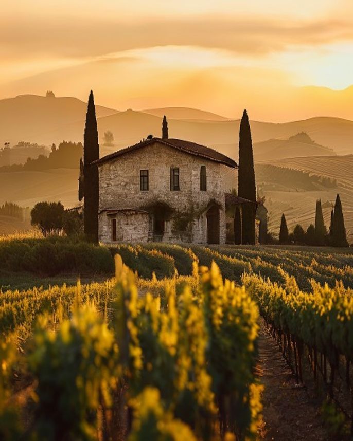 Domaine viticole en Vénétie au coucher du soleil